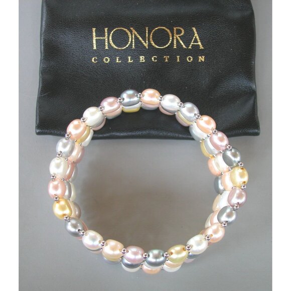 HONORA Freshwater Multi-Colored Pearl 3 Row Stretch Bracelet - Picture 2 of 3